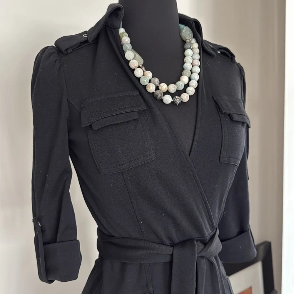 Diane Von Furstenberg Black Sheath Dress with Notched Collar - Picture 4 of 8